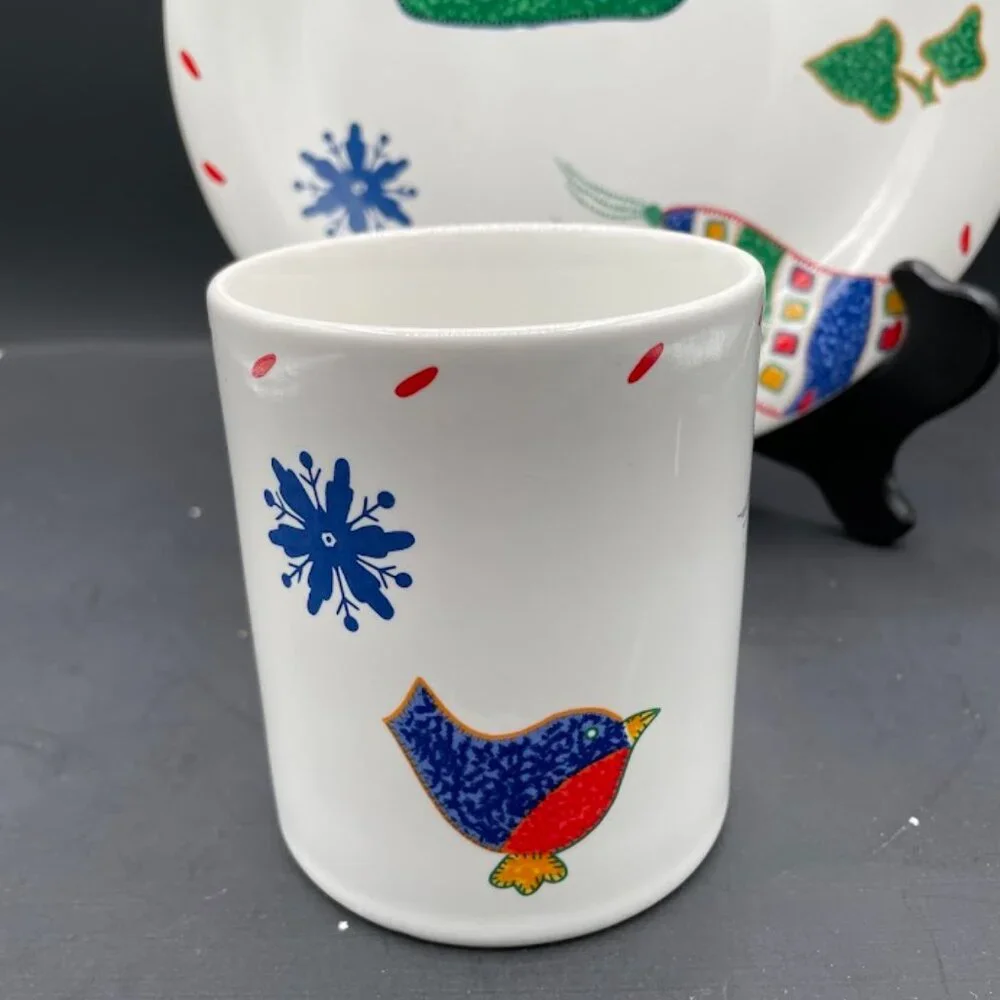 Crate & Barrel Julia Bullmore Christmas Holiday Colorful Plate and Mug Set